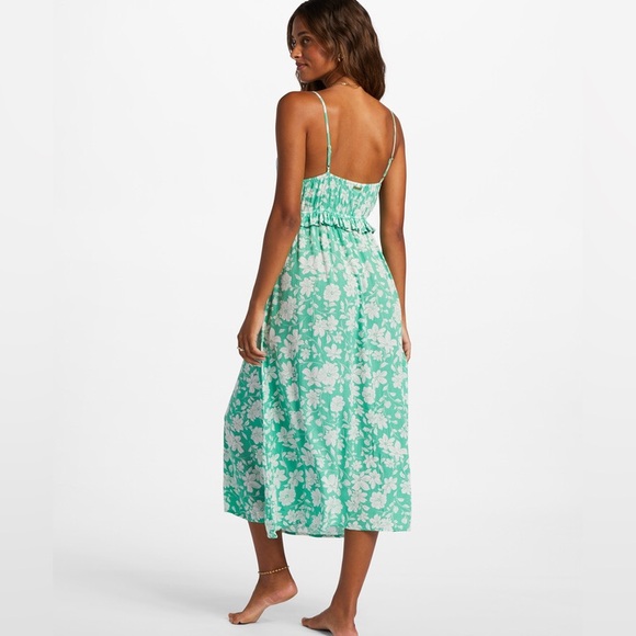 Billabong Rebel Heart Ruffle Detail Dress in Green and White Print. Size Large - Picture 5 of 16